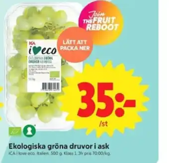 ICA Supermarket Ekologiska gröna druvor i ask erbjuda