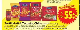 Tortillabröd, Tacosås, Chips