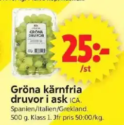 ICA Supermarket Gröna kärnfria druvor i ask ICA. erbjuda