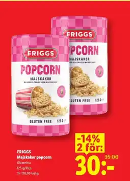 Lidl FRIGGS Majskakor popcorn erbjuda
