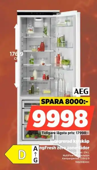 Aeg Integrerad kylskåp AngFresh zero zone-lådor