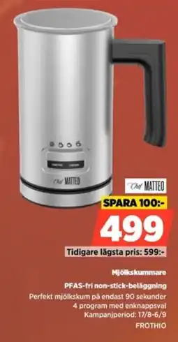Power Chef Matteo Mjölkskummare PFAS-fri non-stick-beläggning erbjuda