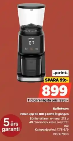 Power Point Kaffekvarn Maler upp till 100 g kaffe åt gången erbjuda