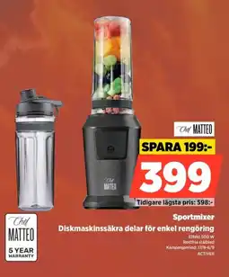 Power Chef Matteo Sportmixer Diskmaskinssäkra delar för enkel rengöring erbjuda