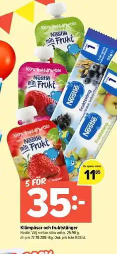 Coop Extra Klämpåsar och fruktstänger erbjuda