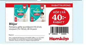 Hemköp Pampers Rabatt erbjuda