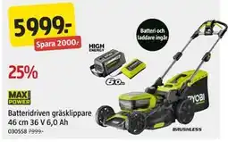 Jula Batteridriven gräsklippare 46 cm 36 V 6,0 Ah erbjuda