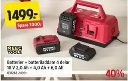 Jula Batterier + batteriladdare 4 delar 18 V 2,0 Ah + 4,0 Ah + 6,0 Ah erbjuda
