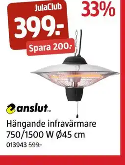 Jula Hängande infravärmare 750/1500 W Ø45 cm, Medlemspris erbjuda