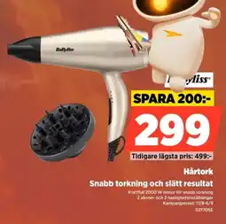 Power Babyliss Hårtork Snabb torkning och slätt resultat erbjuda