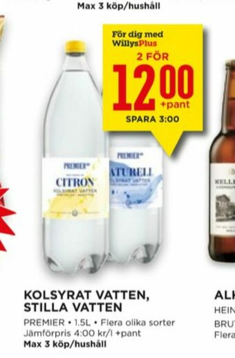 Willys Premier Mineralvatten erbjuda