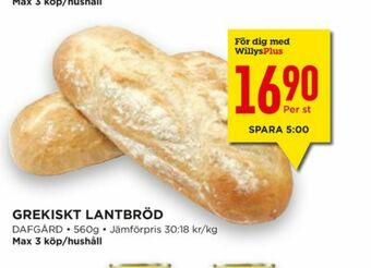 Willys Hemma Dafgårds Butiksbakat matbröd erbjuda