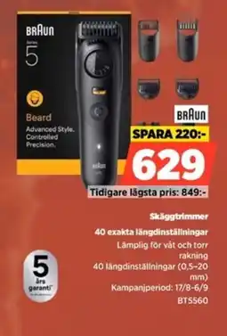 Power Braun Skäggtrimmer 40 exakta längdinställningar erbjuda
