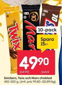 Rusta Snickers, Twix och Mars choklad erbjuda