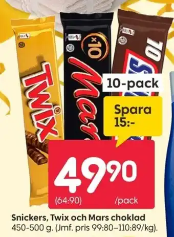 Snickers, Twix och Mars choklad