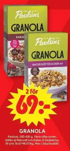 ICA Maxi Pauluns granola erbjuda