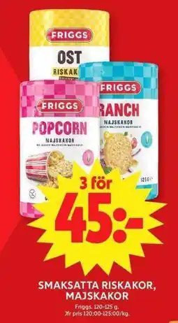 ICA Maxi Friggs smaksatta riskakor, majskakor erbjuda