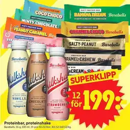 ICA Supermarket Barebells proteinbar, proteinshake erbjuda
