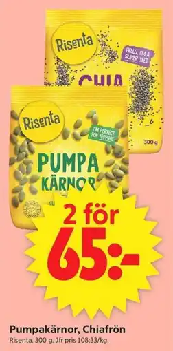 ICA Supermarket Risenta pumpakärnor, chiafrön erbjuda