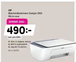 Elon HP Bläckstråleskrivare Deskjet 2922 All-in-one erbjuda
