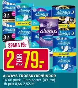 ÖoB Always trosskydd/bindor erbjuda