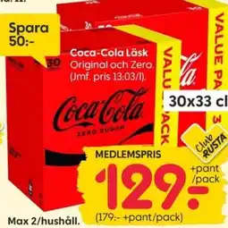 Rusta Coca-Cola Läsk Original och Zero erbjuda
