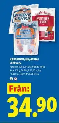 Lidl KARTANON/HK/ATRIA/ Länkkorv erbjuda