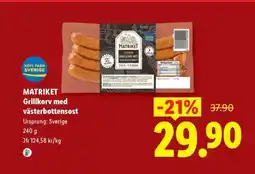 Lidl MATRIKET Grillkorv med västerbottensost erbjuda