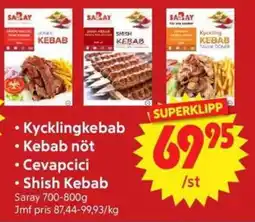Nya Pulsen Saray Kycklingkebab Kebab nöt Cevapcici Shish Kebab erbjuda