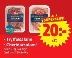 Nya Pulsen Scan tryffelsalami cheddaarsalami erbjuda