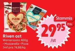 Nya Pulsen Wernerssons riven ost mozzarella pizza erbjuda