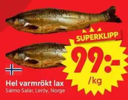 Nya Pulsen Hel varmrökt lax erbjuda