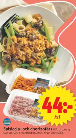 ICA Supermarket ICA Ursprung Salsiccia- och chorizofärs erbjuda
