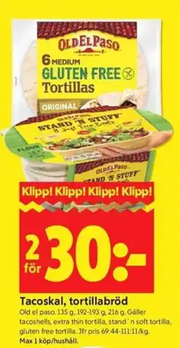 ICA Kvantum Old el paso tacoskal, tortillabröd erbjuda