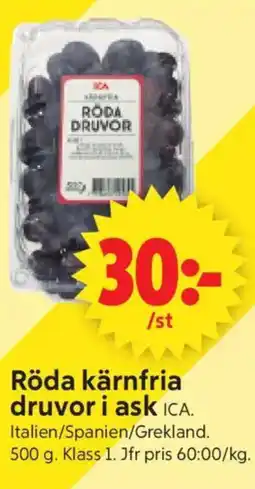 ICA Supermarket Ica röda kärnfria druvor erbjuda