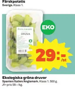 Coop Konsum Anglamark ekologiska gröna druvor erbjuda