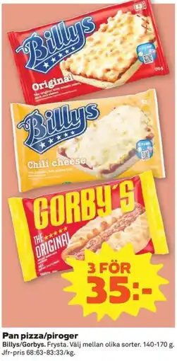 Coop Konsum Billys/Gorby's pan pizza/piroger erbjuda