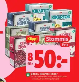ICA Kvantum Ica bönor, kikärtor, linser erbjuda