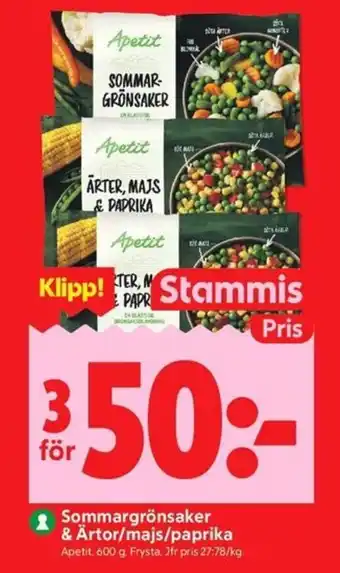 Apétit sommargrönsaker & ärtor/majs/paprika