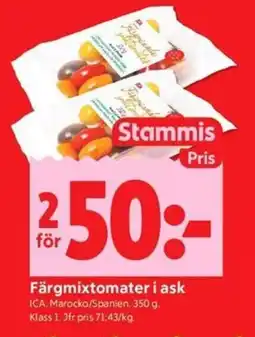 ICA Kvantum Stammis Färgmixtomater i ask erbjuda
