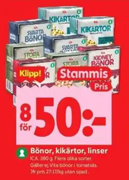 ICA Kvantum Ica bönor, kikärtor, linser erbjuda