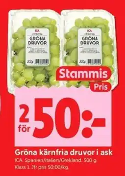 ICA Kvantum Stammis gröna kärnfria druvor erbjuda