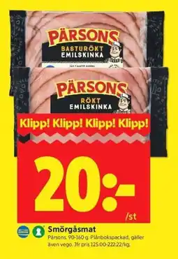 ICA Kvantum Pärsons rökt emilskinka erbjuda