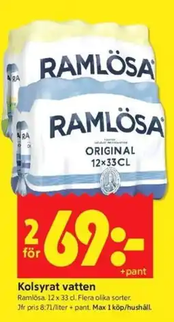 ICA Kvantum Ramlösa kolsyrat vatten erbjuda