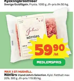 Coop Konsum John's nötfärs erbjuda