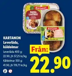 Lidl Kartanon leverlåda, kåldolmar erbjuda