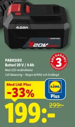 Lidl Parkside batteri 20 v / 4 ah erbjuda