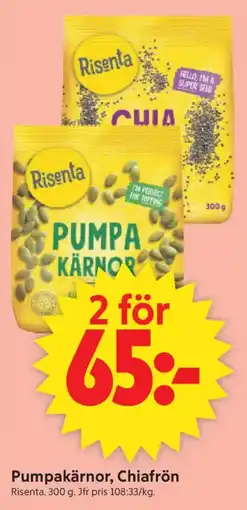 ICA Supermarket Risenta pumpakärnor, chiafrön erbjuda