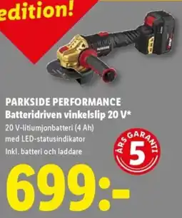 Lidl Parkside performance batteridriven vinkelslip 20 V erbjuda