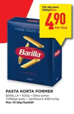 Willys PASTA KORTA FORMER, Medlemspris erbjuda